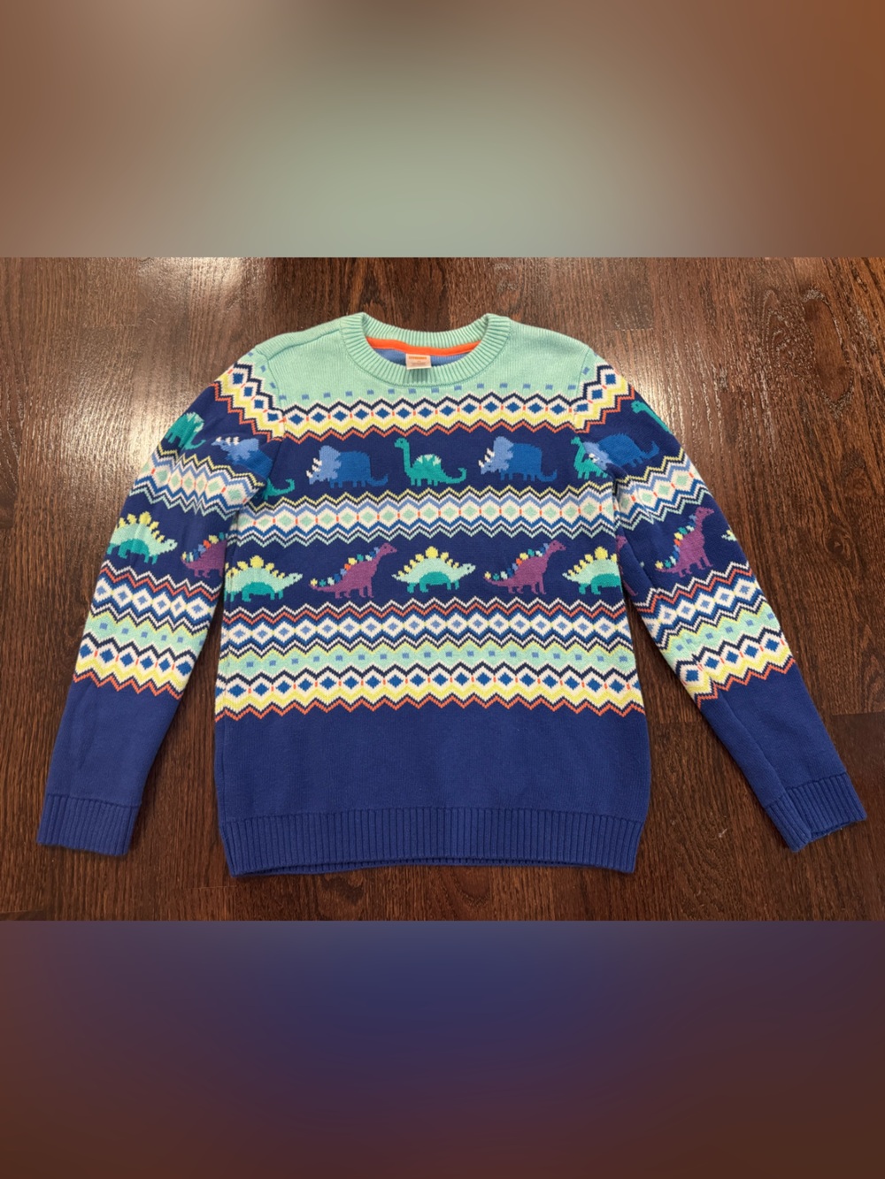 Gymboree 100% Cotton Dinosaur Fair Isle Sweater, Blue Multi, Boys/Kids Size 10